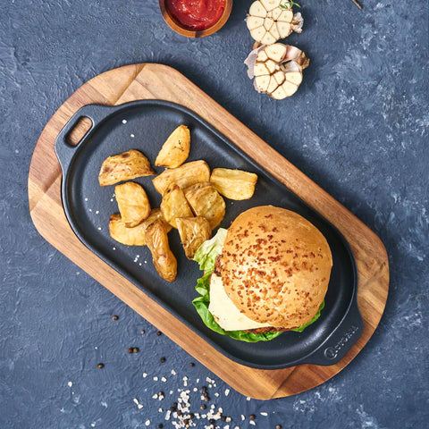 Base para plancha ovalada 34x17cm - madera acacia