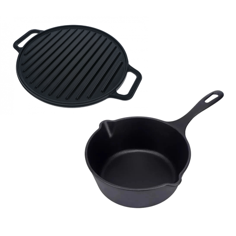 Kit Victoria - sartén profundo 1,9 L y plancha 32 cm Curado