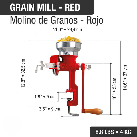 Molino manual de granos – hierro fundido rojo