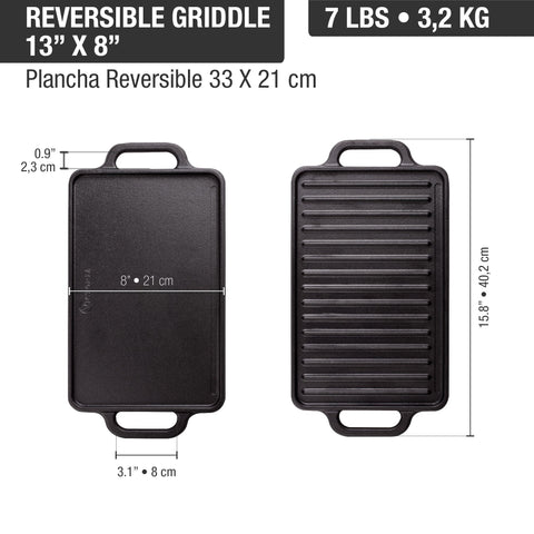 Plancha reversible 33 × 21 cm – hierro fundido