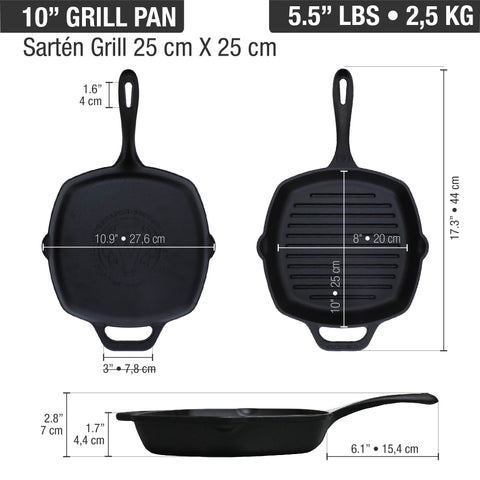 Sartén grill 25 × 25 cm – hierro fundido esmaltado