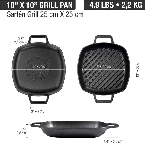 Sartén doble asa grill 25 × 25 cm – hierro fundido esmaltado